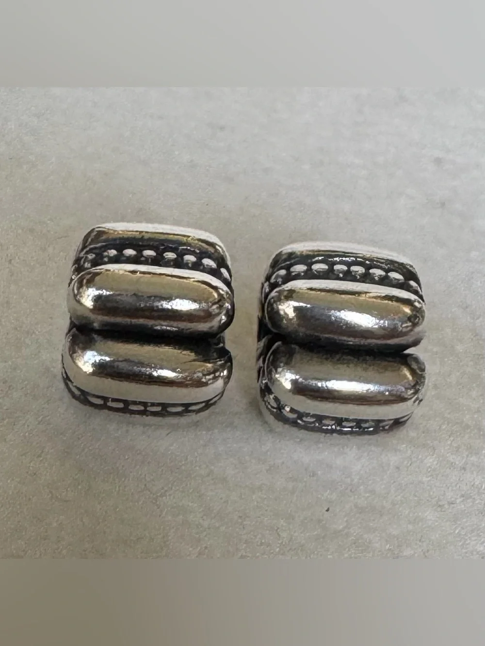 Pandora Sterling Silver Dots & Ridges Barrel Clips Charms 791011 PAIR❗️ - Picture 5 of 6